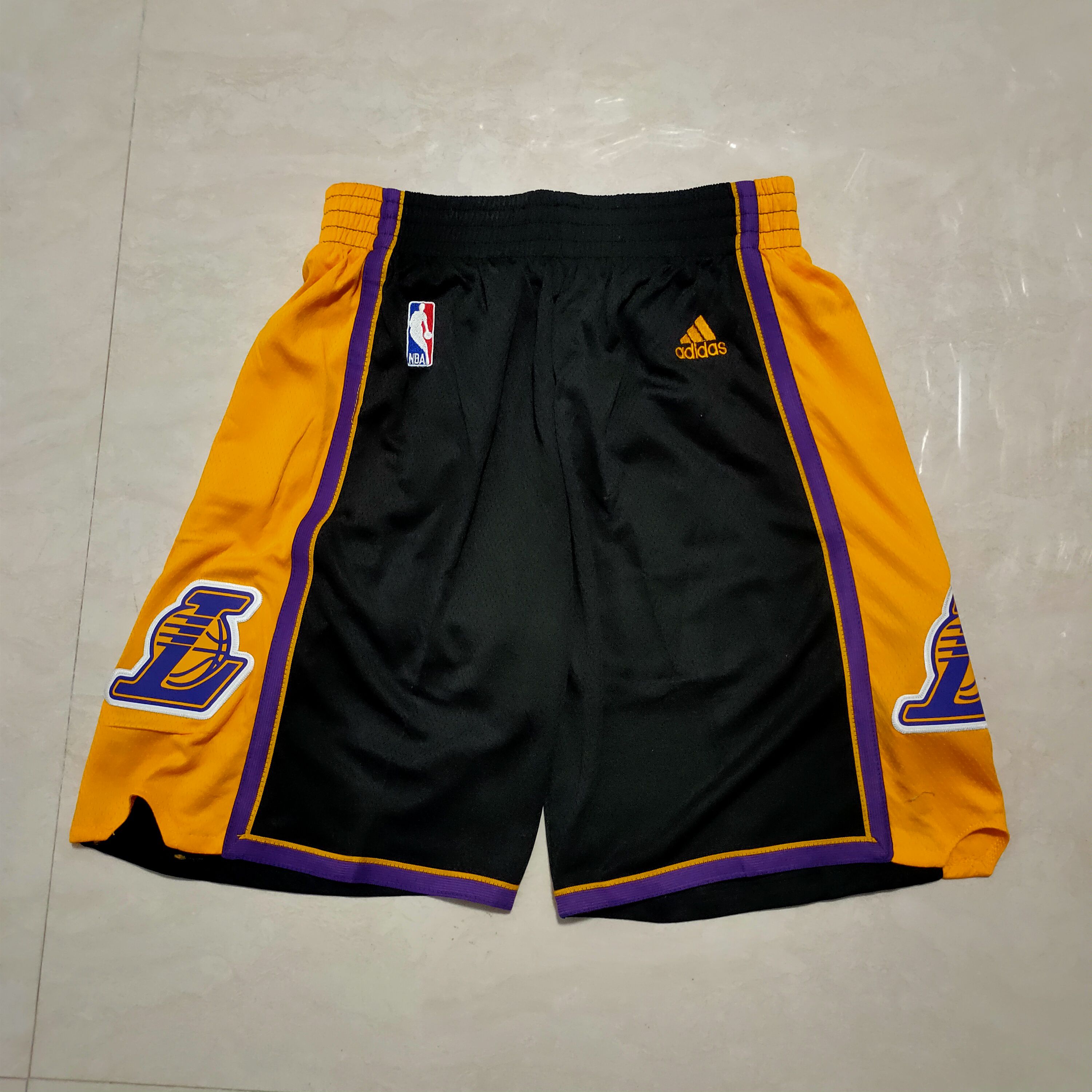 Men NBA Los Angeles Lakers Black Adidas Shorts 0416